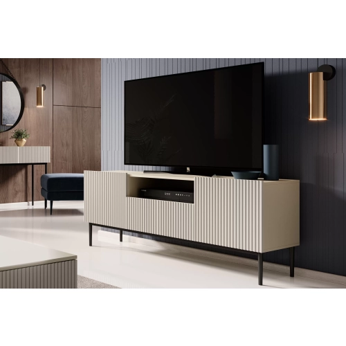 Szafka RTV Nicole 150 cm z szufladą i wnęką - kaszmir / czarne nóżki